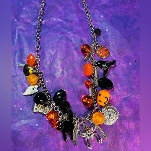 Halloween Charm Necklace with Orange and Black Accents